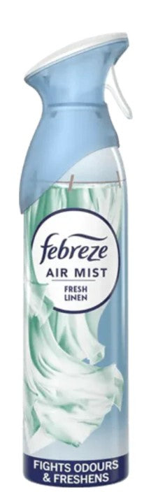 Febreze Fresh Linen air freshener, 185ml spray, eliminates odors and fills rooms and fabrics with a crisp, clean linen scent.