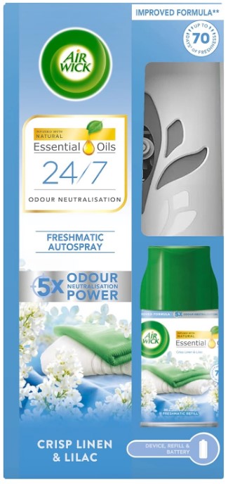 Air Wick Freshmatic Automatic Spray Device with 250ml Crisp Linen & Lilac Refill, automatic air freshener for lasting freshness