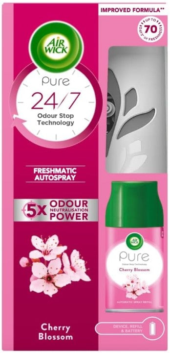 Air Wick Freshmatic Automatic Spray Device with 250ml Cherry Blossom Refill, automatic air freshener for long-lasting floral freshness