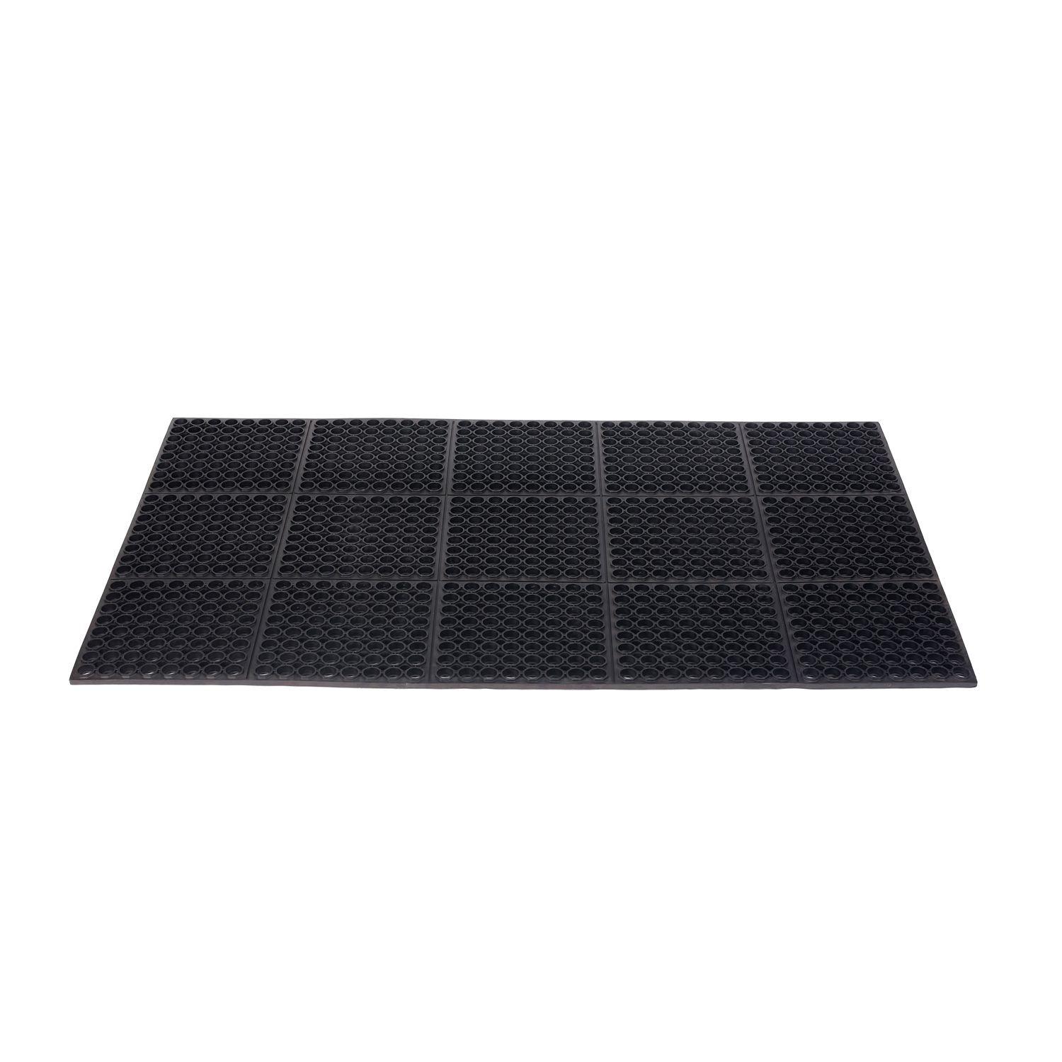 Floor Mat Rubber Straight Edge Black 5x3' with non-slip surface and anti-fatigue support. Durable rubber construction ideal for commercial kitchens or work areas. Packed 1 each per case.