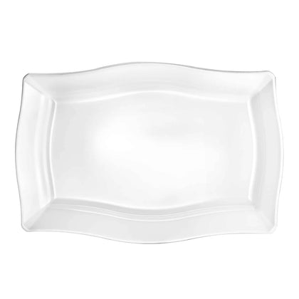 Fluted Tray Combo with 3 large trays and 3 small trays in pearl or clear finishes. Durable, BPA-free, disposable, or reusable for elegant event presentations.