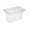 1/4 size 6-inch deep polycarbonate food pan with clear, break-resistant design. Great for kitchen prep and storage. Non-stick interior. Commercial-grade. Packed by 24 each per case.
