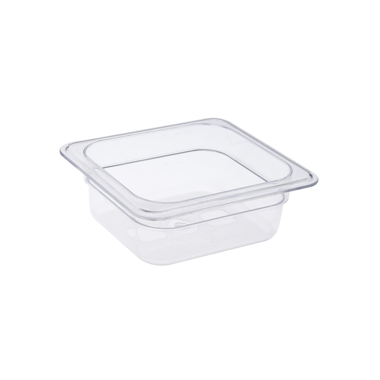 Clear 1/6 size polycarbonate food pan with 2-1/2