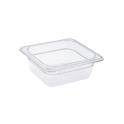 Clear 1/6 size polycarbonate food pan with 2-1/2