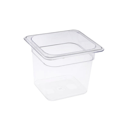 Durable 1/6 size polycarbonate food pan 6 inch deep. Break-resistant, stain-resistant, easy to clean. Perfect for commercial kitchens, buffet service, and food prep. Packed by 24 each per case.