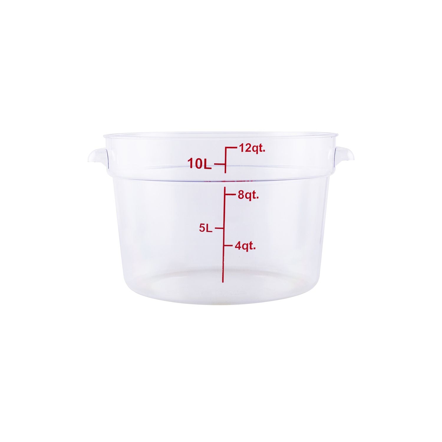 Food Storage Container Round Polycarbonate Clear 12QT, durable, shatter-resistant, easy to clean, clear for content ID, ideal for liquids and ingredients. (Packed By: 12 Each Per Pack) for kitchens.