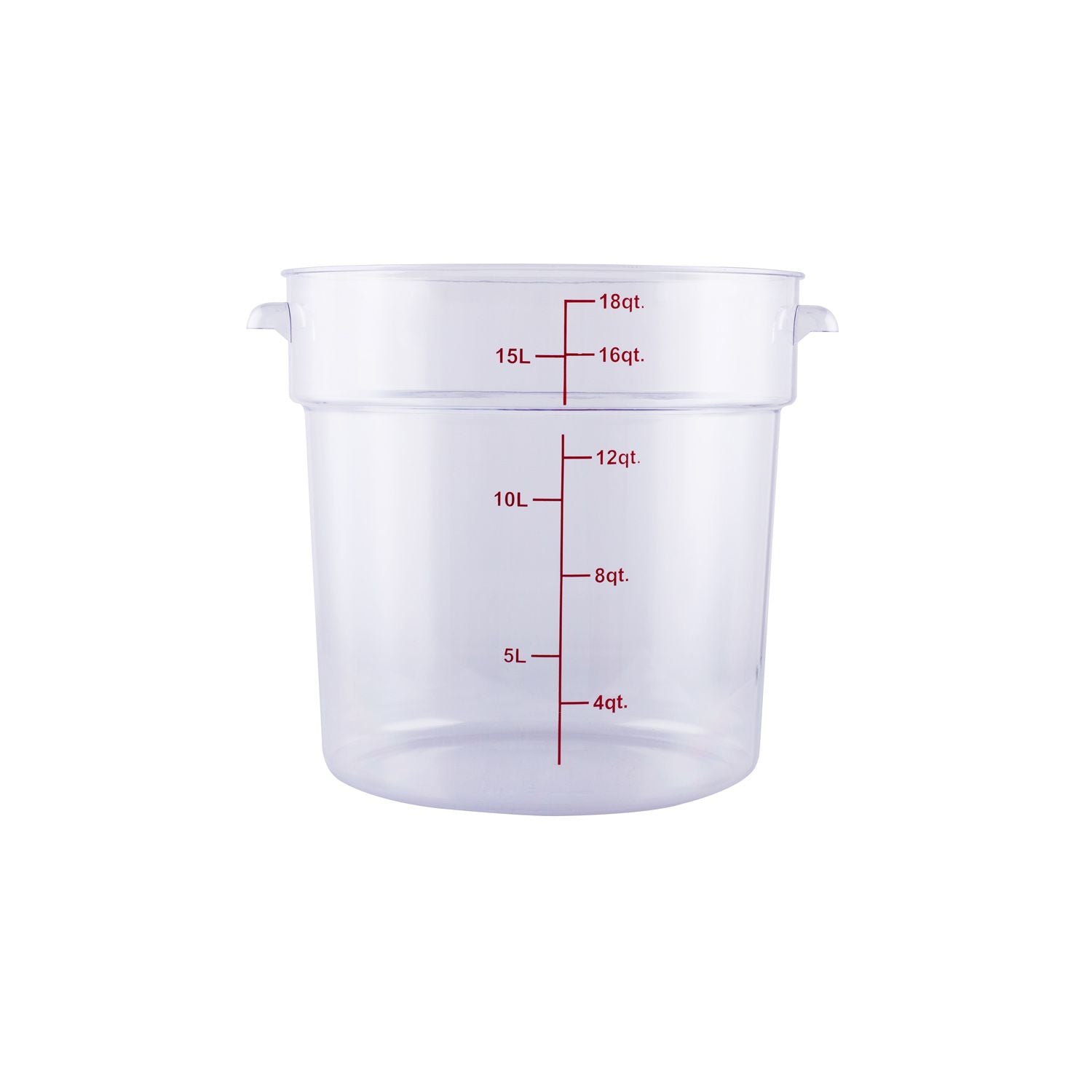 Food Storage Container Round Polycarbonate Clear 18QT, durable, shatter-resistant, easy to clean, clear for quick ID, ideal for bulk food prep. (Packed By: 6 Each Per Pack) for commercial kitchens.