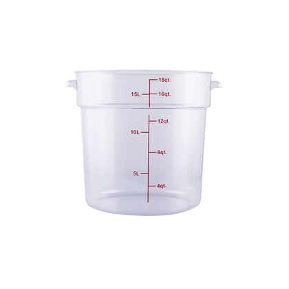 Food Storage Container Round Polycarbonate Clear 18QT, durable, shatter-resistant, easy to clean, clear for quick ID, ideal for bulk food prep. (Packed By: 6 Each Per Pack) for commercial kitchens.