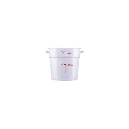 Food Storage Container Round Polycarbonate Clear 1QT, durable, shatter-resistant, easy to clean, clear for quick ID, ideal for portion control. (Packed By: 48 Each Per Pack) for food prep.