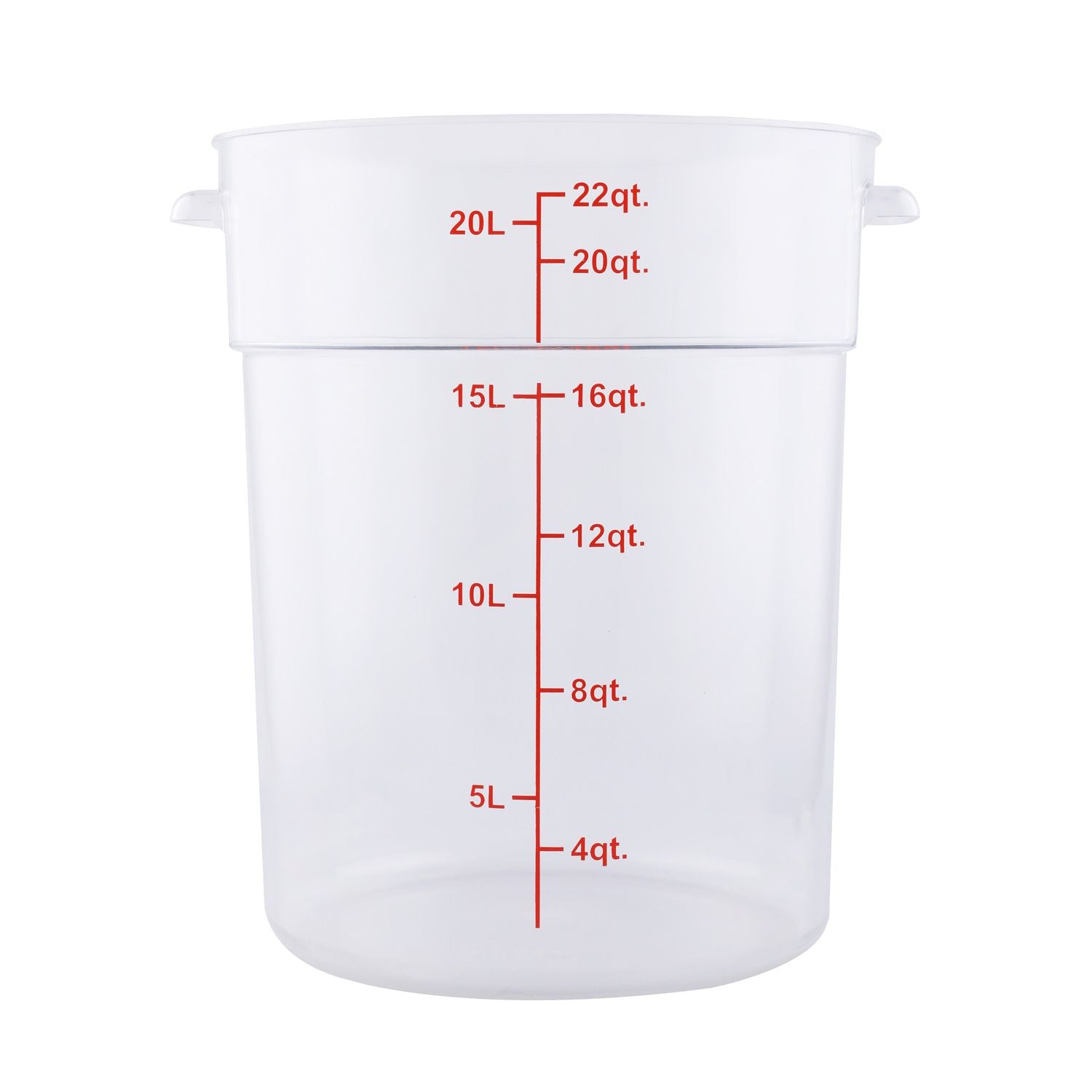 Food Storage Container Round Polycarbonate Clear 22QT, durable, shatter-resistant, easy to clean, clear for quick content ID. (Packed By: 6 Each Per Pack) ideal for commercial food prep.