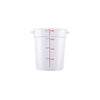 Food Storage Container Round Polycarbonate Clear 4QT, durable, shatter-resistant, easy to clean, round shape for pouring, clear for quick ID. (Packed By: 12 Each Per Pack) for kitchens.
