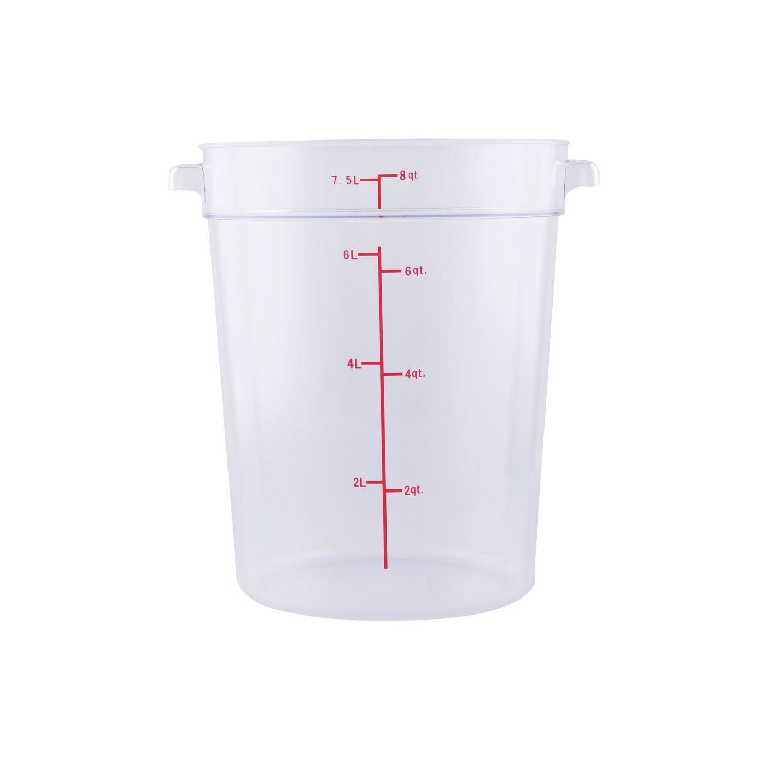 Food Storage Container Round Polycarbonate Clear 8QT, durable, shatter-resistant, easy to clean, round design for easy handling. (Packed By: 12 Each Per Pack) for commercial kitchens.