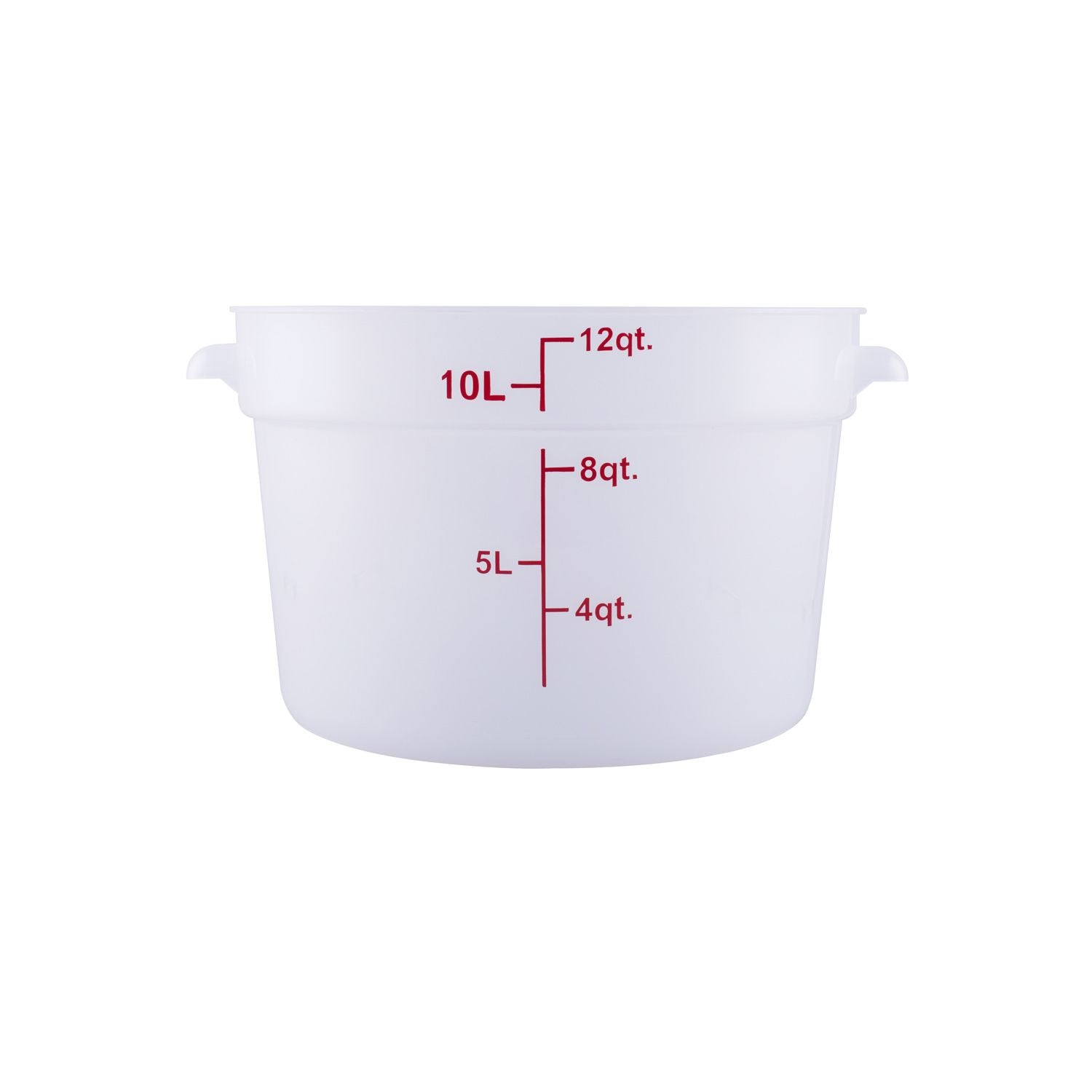 Round food storage container 12QT, translucent polypropylene – durable, lightweight, stain-resistant, stackable with easy-to-read markings. (Packed By: 12 Each Per Pack) for kitchen use.