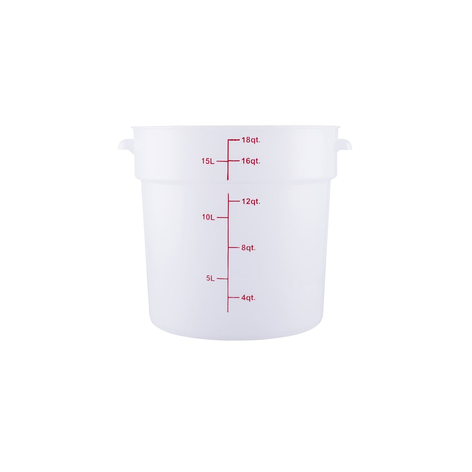 18QT translucent round food storage container made from polypropylene – durable, stain-resistant, stackable with clear markings. (Packed By: 6 Each Per Pack) for commercial kitchen use.