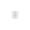 1QT translucent round food storage container made of polypropylene – durable, stain-resistant, stackable, and clearly marked. (Packed By: 48 Each Per Pack) for kitchen and prep storage.