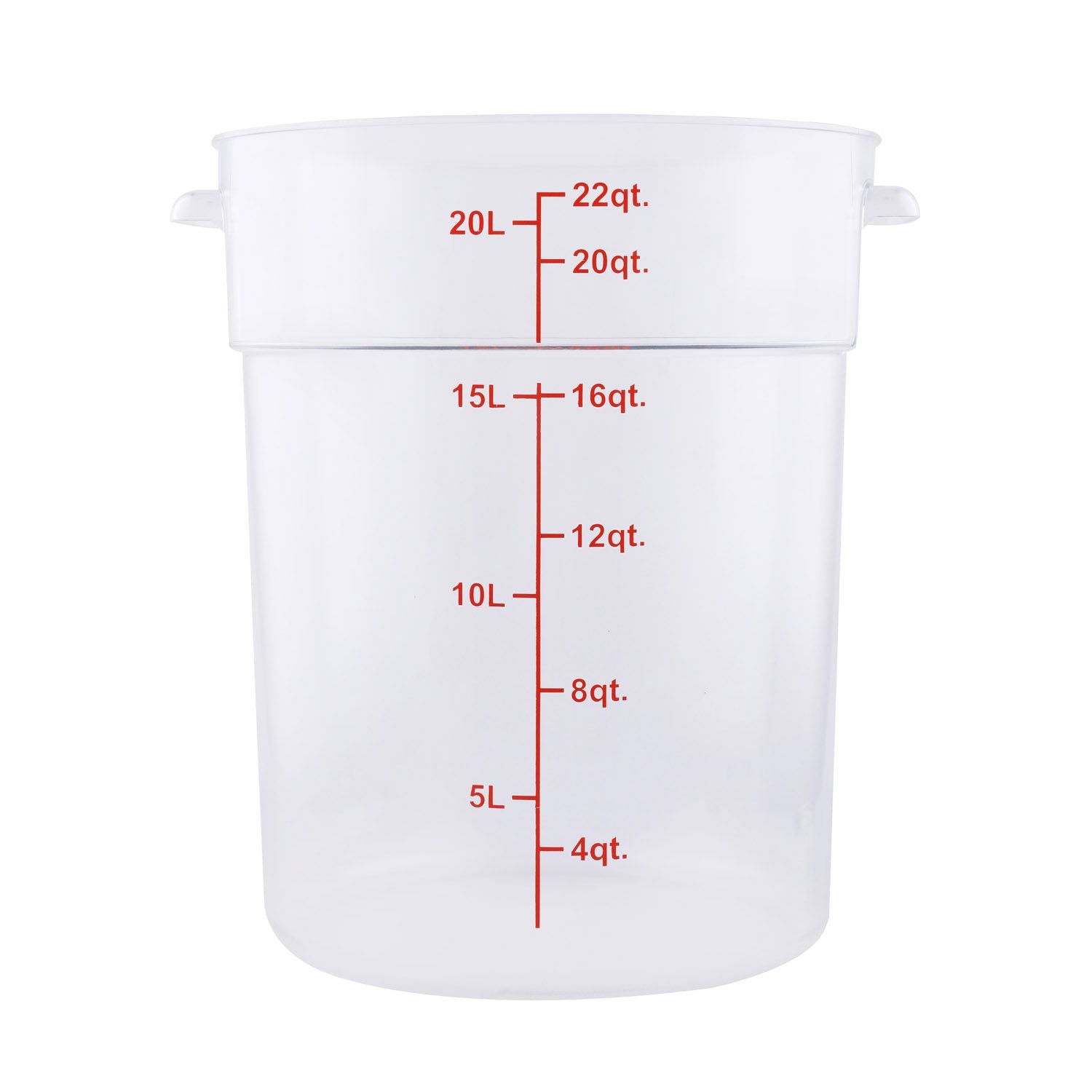 22QT translucent round food storage container made of polypropylene – durable, stain-resistant, stackable, and clearly marked. (Packed By: 6 Each Per Pack) for commercial food storage.