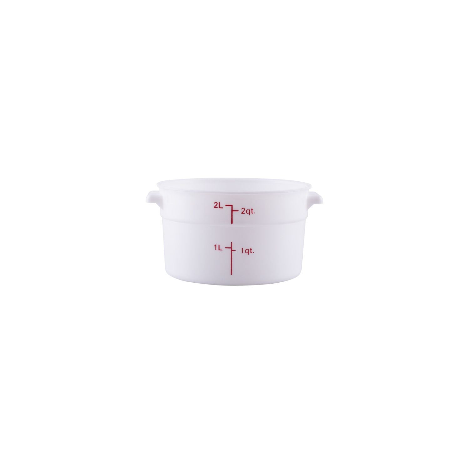 2QT translucent round food storage container made from polypropylene – durable, stain-resistant, stackable with visible measurements. (Packed By: 24 Each Per Pack) for kitchen use.