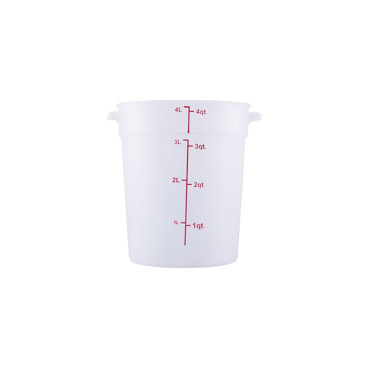 4QT round food storage container, translucent polypropylene – durable, stackable, stain-resistant with clear markings. (Packed By: 12 Each Per Pack) for commercial food storage use.