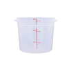 6QT round food storage container made from translucent polypropylene – durable, stackable, stain-resistant with clear markings. (Packed By: 12 Each Per Pack) for kitchen or foodservice storage.