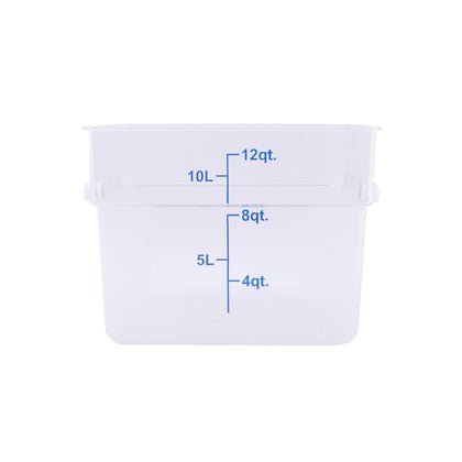 Food Storage Container Square Polycarbonate Clear 12QT, durable, stackable, shatter-resistant, easy to clean, clear for fast ID. (Packed By: 12 Each Per Pack) for kitchen and foodservice use.
