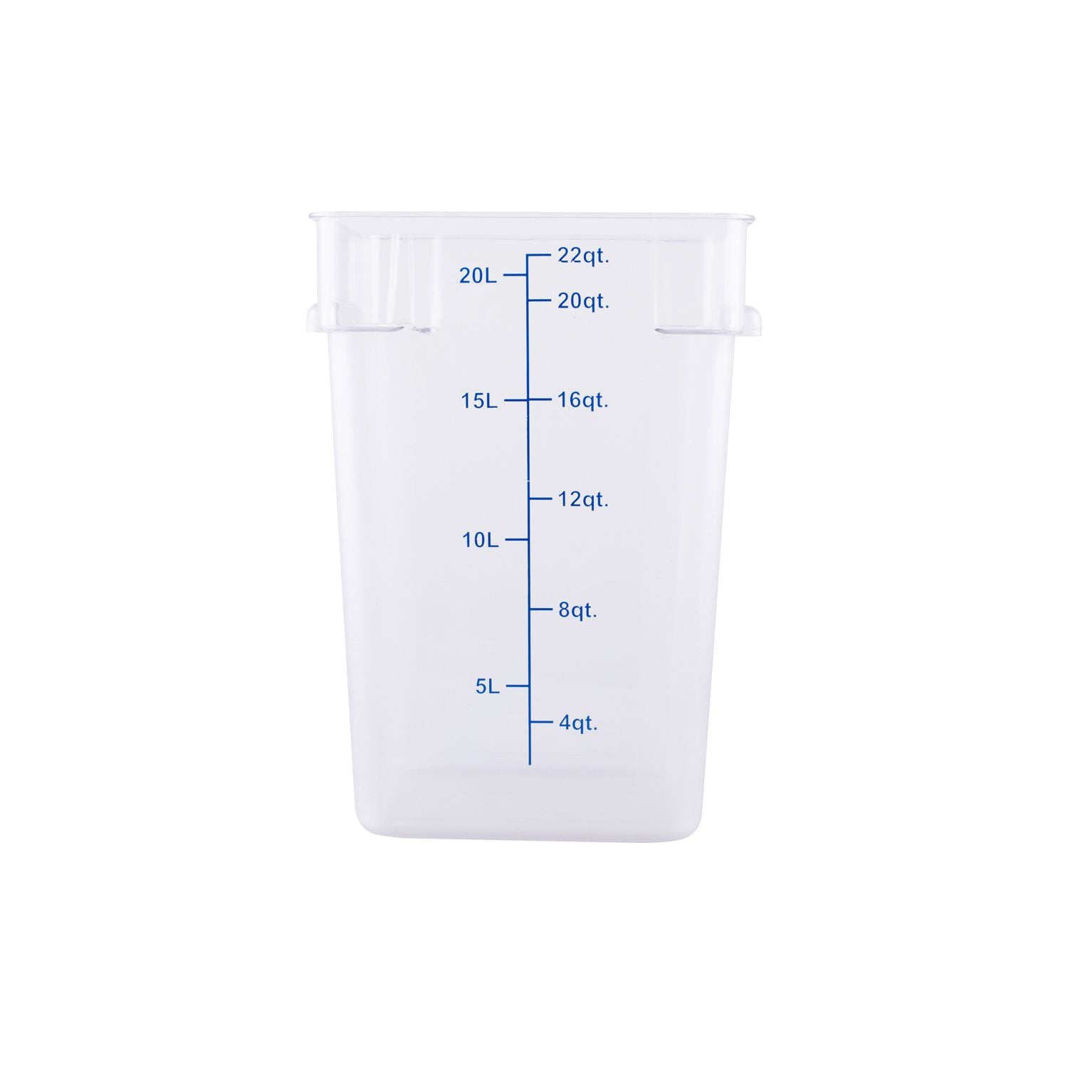 Food Storage Container Square Polycarbonate Clear 22QT, durable, shatter-resistant, stackable, easy to clean, clear for quick ID. (Packed By: 6 Each Per Pack) for commercial food prep.