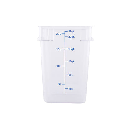 Food Storage Container Square Polycarbonate Clear 22QT, durable, shatter-resistant, stackable, easy to clean, clear for quick ID. (Packed By: 6 Each Per Pack) for commercial food prep.