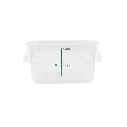 Food Storage Container Square Polycarbonate Clear 2QT, durable, shatter-resistant, stackable, easy to clean, clear for quick content ID. (Packed By: 24 Each Per Pack) for kitchen storage.