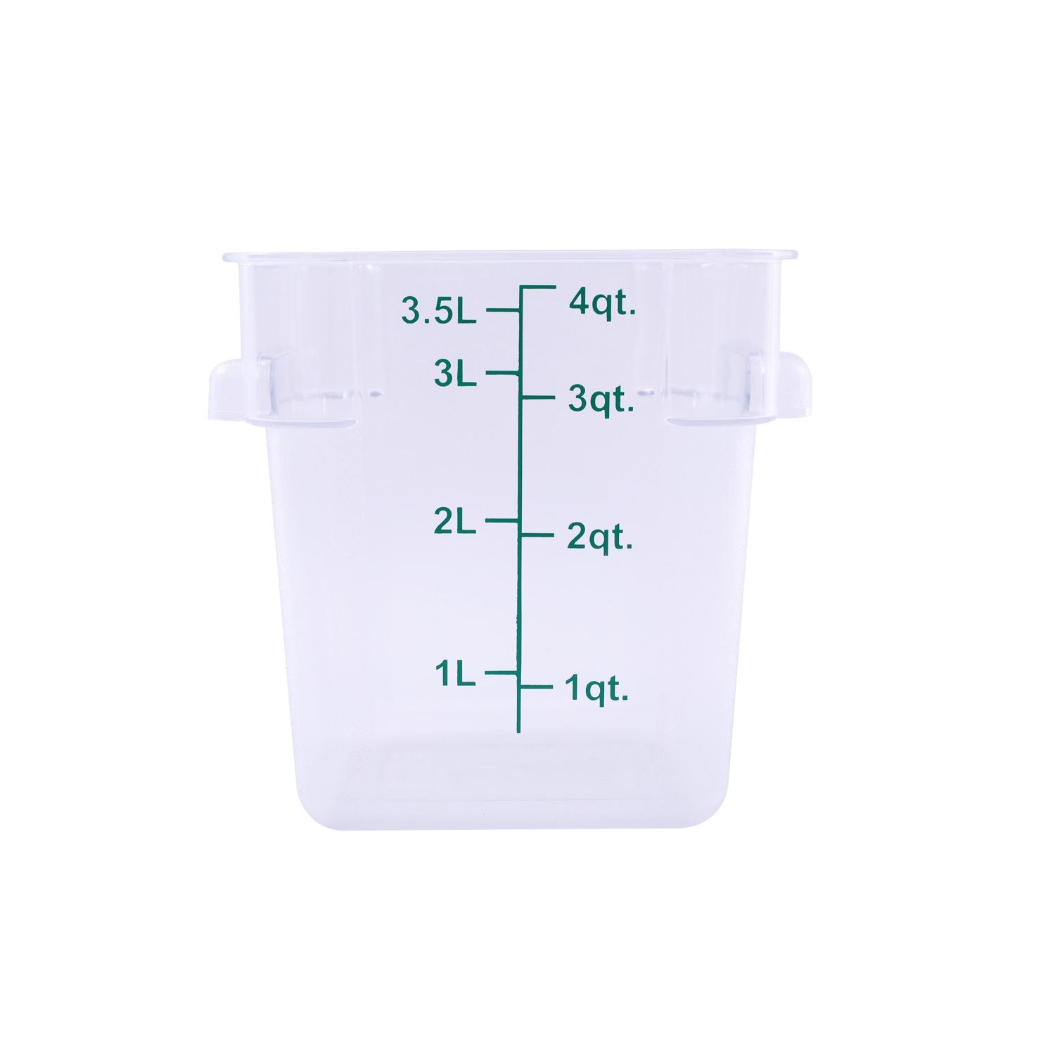 Food Storage Container Square Polycarbonate Clear 4QT, durable, shatter-resistant, stackable, easy to clean, clear for quick content ID. (Packed By: 48 Each Per Pack) for kitchens.