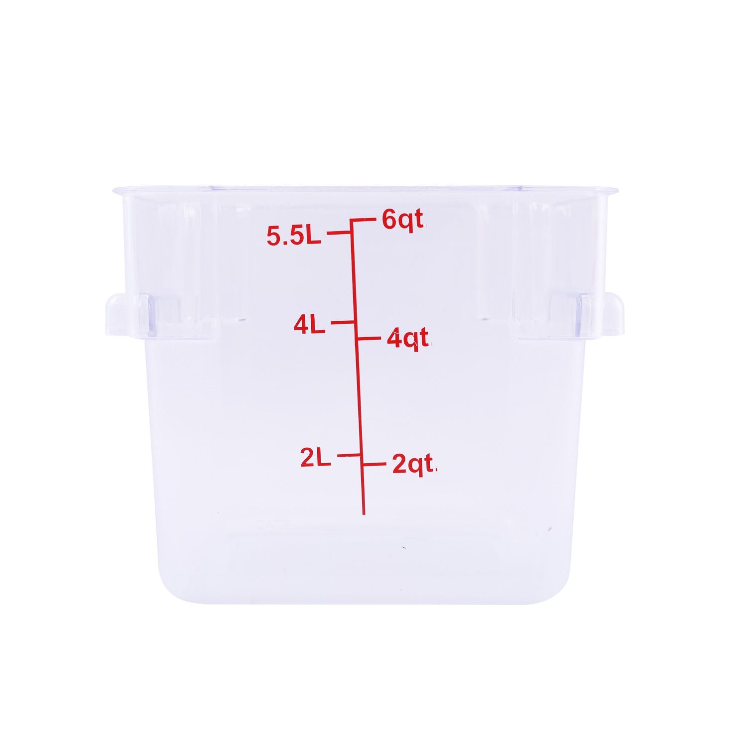 Food Storage Container Square Polycarbonate Clear 6QT, durable, shatter-resistant, stackable, easy to clean, clear for quick content ID. (Packed By: 24 Each Per Pack) for commercial kitchens.