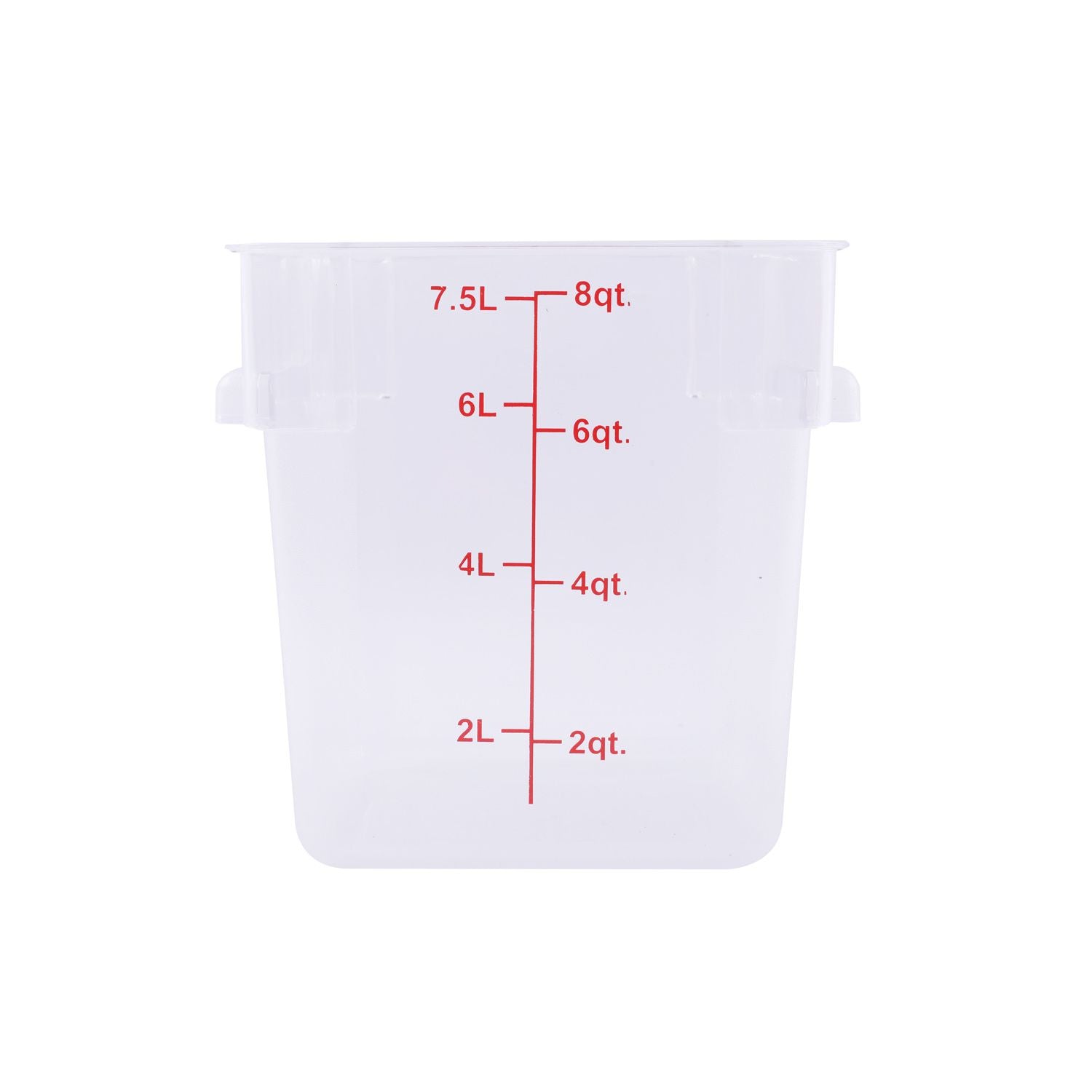 Food Storage Container Square Polycarbonate Clear 8QT, durable, shatter-resistant, stackable, easy to clean, clear for fast ID. (Packed By: 24 Each Per Pack) for commercial kitchens.