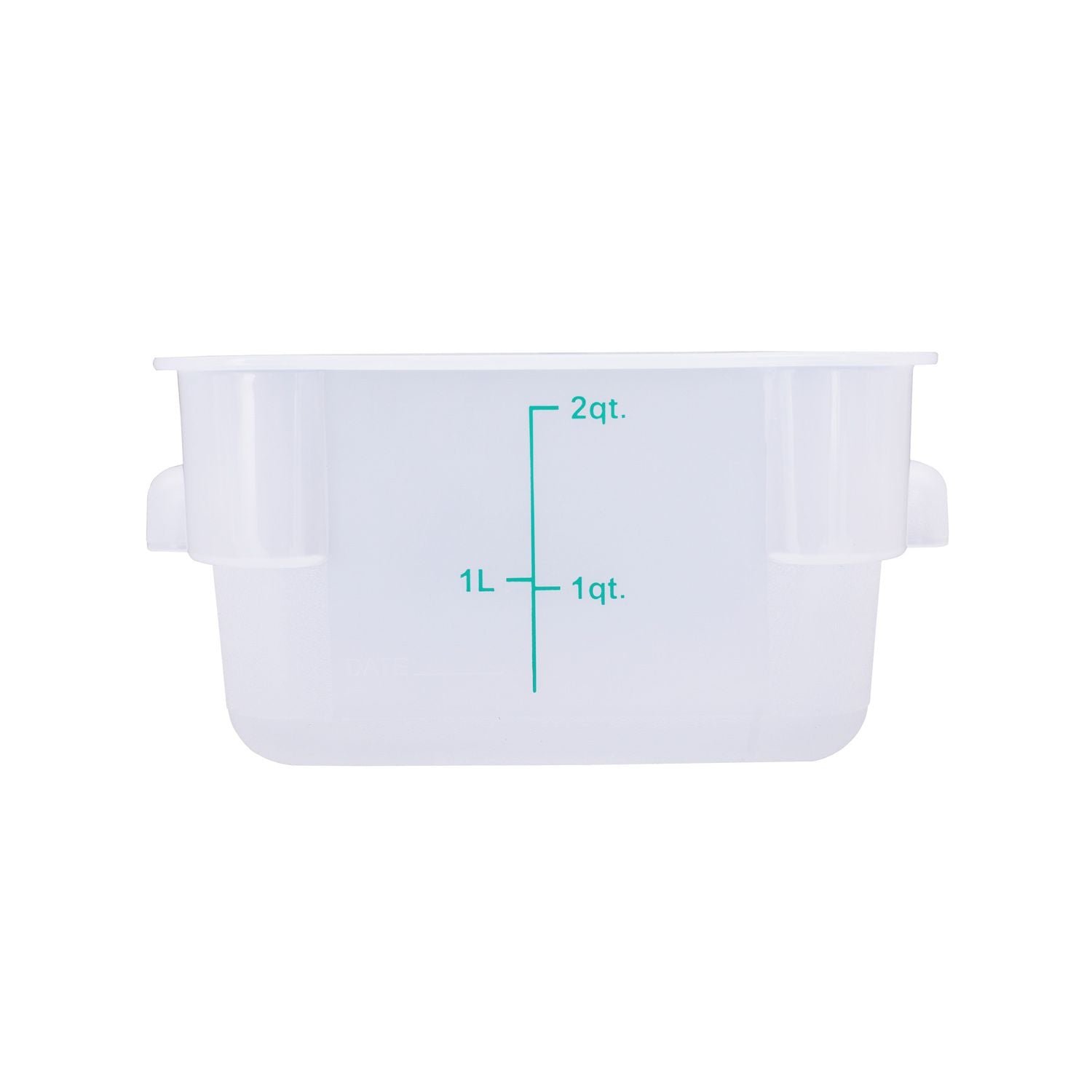 2QT square food storage container made of translucent polypropylene – durable, space-saving, stain-resistant, with measurement markings. (Packed By: 24 Each Per Pack) for food storage use.