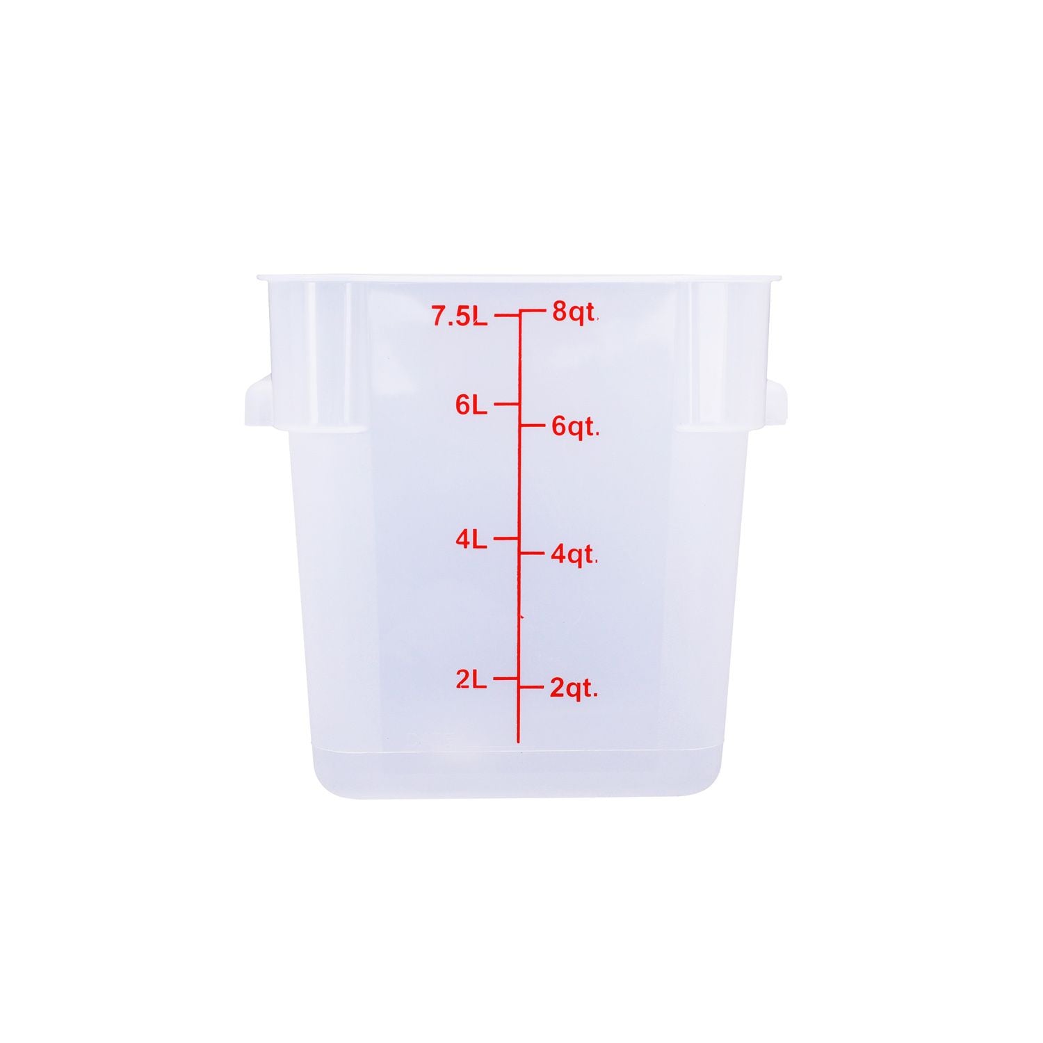 8QT square food storage container made of translucent polypropylene – durable, space-saving, stackable, with printed measurements. (Packed By: 24 Each Per Pack) for kitchen storage needs.