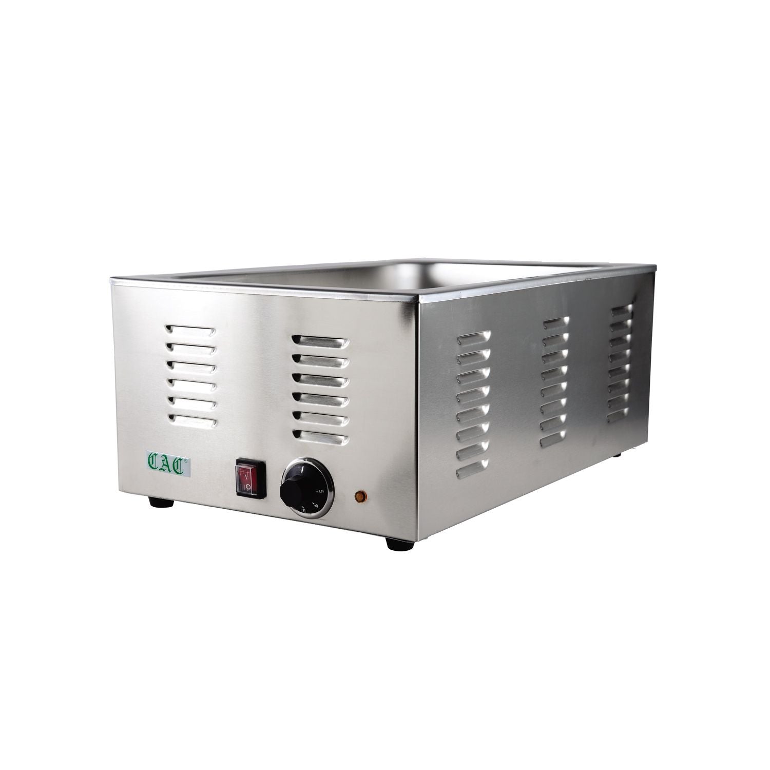 Durable food warmer with venting side, full size set ideal for buffets and catering. Offers superior heat retention, steam control, and easy cleaning for professional foodservice use.