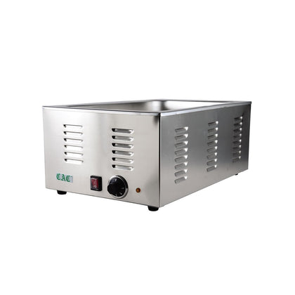 Durable food warmer with venting side, full size set ideal for buffets and catering. Offers superior heat retention, steam control, and easy cleaning for professional foodservice use.