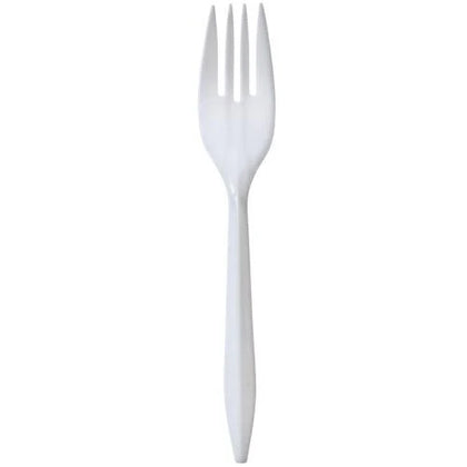 White medium cutlery set with fork, knife, soup spoon, and teaspoon, ideal for dining, parties, and catering, featuring durable, lightweight, and food-safe materials with a modern white design