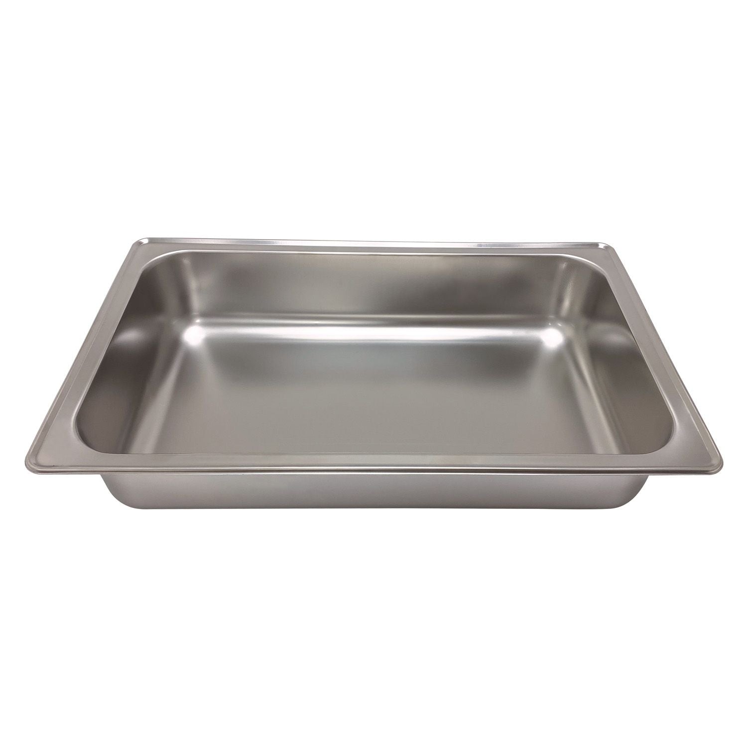 Full-size water pan for chafer with mirror-polished finish, durable build, and steam-efficient design; perfect for catering, buffets, and foodservice to maintain food temperature and quality.