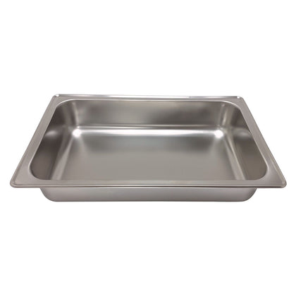 Full-size water pan for chafer with mirror-polished finish, durable build, and steam-efficient design; perfect for catering, buffets, and foodservice to maintain food temperature and quality.