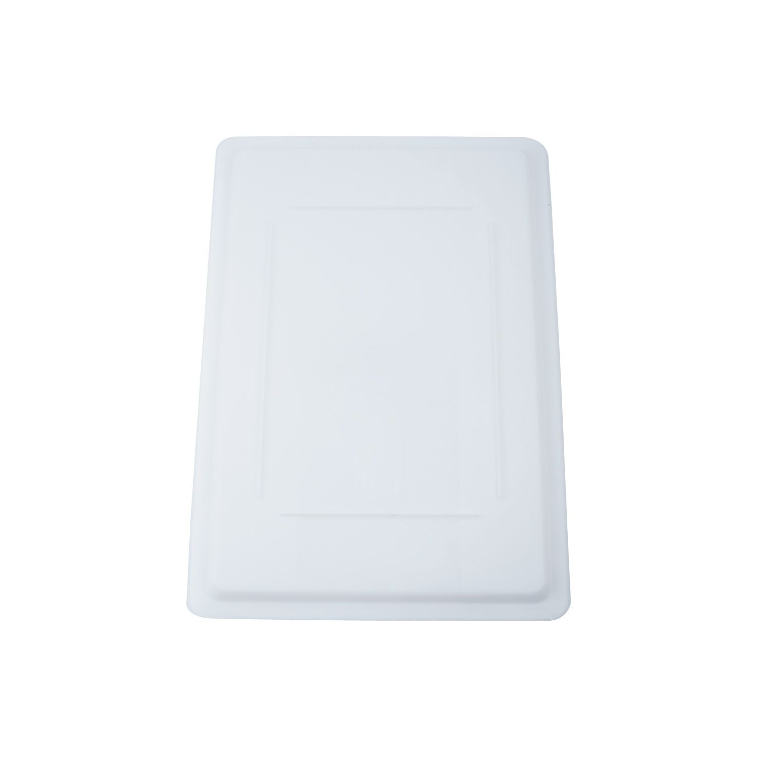 Full-size white cover for 26x18 inch food storage boxes, made of BPA-free polypropylene, tight-fitting, stackable, stain-resistant, dishwasher and freezer safe, packed 6 per pack for commercial use.