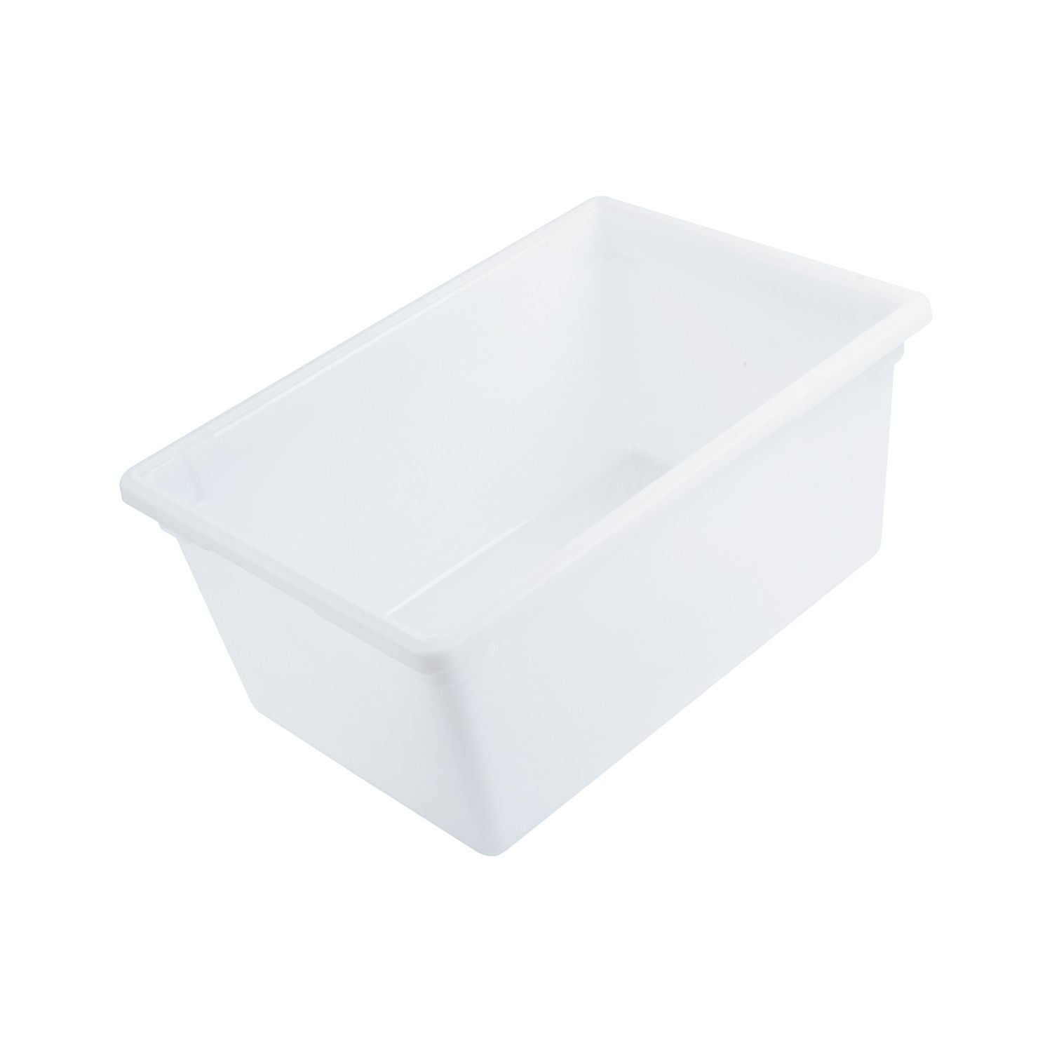 Full-size white food storage box 26x18x15 inches made of BPA-free polypropylene, stackable, heavy-duty, freezer and dishwasher safe, packed 6 per pack for bulk storage in commercial kitchens.