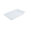 Full-size white food storage box 26x18x3 inches, low-profile BPA-free polypropylene, stackable, stain-resistant, freezer and dishwasher safe, packed 6 per pack for commercial kitchen use.