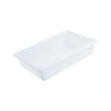 Full-size white food storage box 26x18x6 inches, made of BPA-free polypropylene, stackable, durable, stain-resistant, dishwasher and freezer safe, packed 6 per pack for commercial kitchen use.