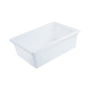 Full-size white food storage box 26x18x9 inches, made of BPA-free polypropylene, heavy-duty, stain-resistant, stackable, dishwasher and freezer safe, packed 6 per pack for commercial kitchens.