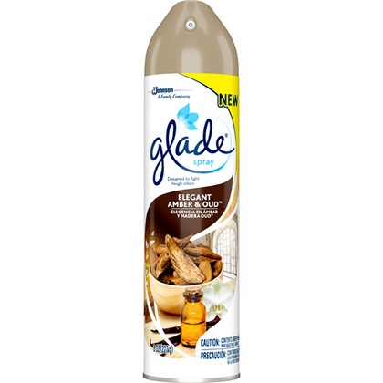 Glade Air Freshener Spray in Elegant Amber & Oud brings a touch of luxury to everyday spaces. Infused with the rich, warm aroma of amber and oud wood, this spray transforms your indoor environment with just a few spritzes. The manually powered aerosol can delivers a fine mist that instantly freshens and scents the air, making it ideal for bedrooms, living rooms, offices, and more. This 12-count pack provides long-lasting freshness for your entire home or workspace.