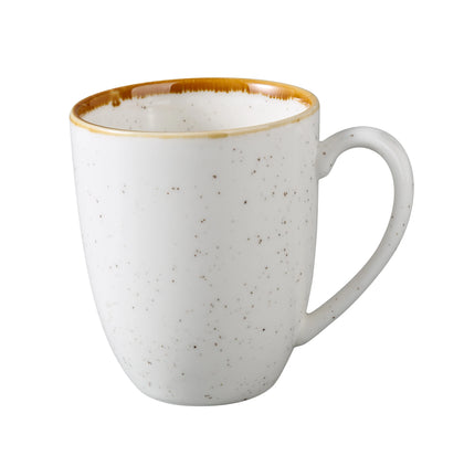 EcoQuality Mug blends contemporary design with everyday function. Made from high-quality porcelain, this 12 oz mug features a white speckled body and a tastefully colored rim, offering a relaxed yet refined look. Its tall profile and comfortable handle make it a versatile choice for serving coffee, tea, or hot chocolate in both casual and upscale settings.