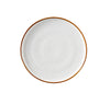 Yanco Round Plate With Up-Right Rim GL-109 brings a modern elegance to tabletop presentations. Crafted from durable porcelain, it showcases a clean white finish with soft speckles and a gently colored rim. The up-right edge design not only adds a distinctive touch but also helps contain food, making it ideal for serving bread, butter, or small appetizers with style.