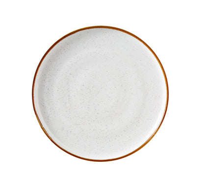 This Round Plate With Up-Right Rim GL-110 is a stylish essential for modern dining. Made from high-quality porcelain, it features a white speckled surface complemented by a subtle colored rim. Its up-right edge design enhances both presentation and practicality, helping to keep foods neatly in place. This plate is ideal for serving entrees and composed dishes in restaurants, cafes, or upscale casual settings.