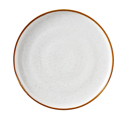 Yanco Round Plate With Up-Right Rim GL-112 is a stylish essential for modern dining. Made from high-quality porcelain, it features a white speckled surface complemented by a subtle colored rim. Its up-right edge design enhances both presentation and practicality, helping to keep foods neatly in place. This plate is ideal for serving entrees and composed dishes in restaurants, cafes, or upscale casual settings.