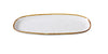 This Oval Plate GL-209 is designed for elegant, modern presentation of appetizers, small plates, or side dishes. Made from durable porcelain, it showcases a clean white surface with speckled detailing and a soft colored rim. Its elongated oval form adds a refined touch to any table setting, making it a stylish choice for contemporary restaurants and cafes.