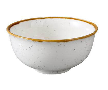 Yanco Bowl GL-306 offers a modern take on a classic design. Made from durable porcelain, it features a speckled white glaze accented by a subtle colored rim. Its versatile size makes it ideal for rice, small salads, or sides, adding both charm and practicality to any dining experience.
