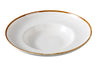 Yanco Soup Plate GL-410 showcases a graceful oval form with a contemporary flair. Made from high-quality porcelain, it features a speckled white surface accented by a soft colored rim. This piece is perfect for serving soups, broths, or light pasta dishes with elegance and charm in both casual and refined dining spaces.